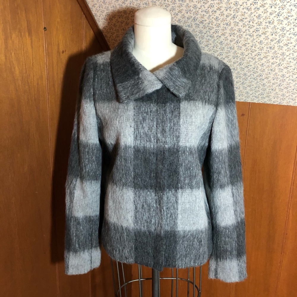 Talbots Gray Plaid Wool Zip Jacket  Sz 6